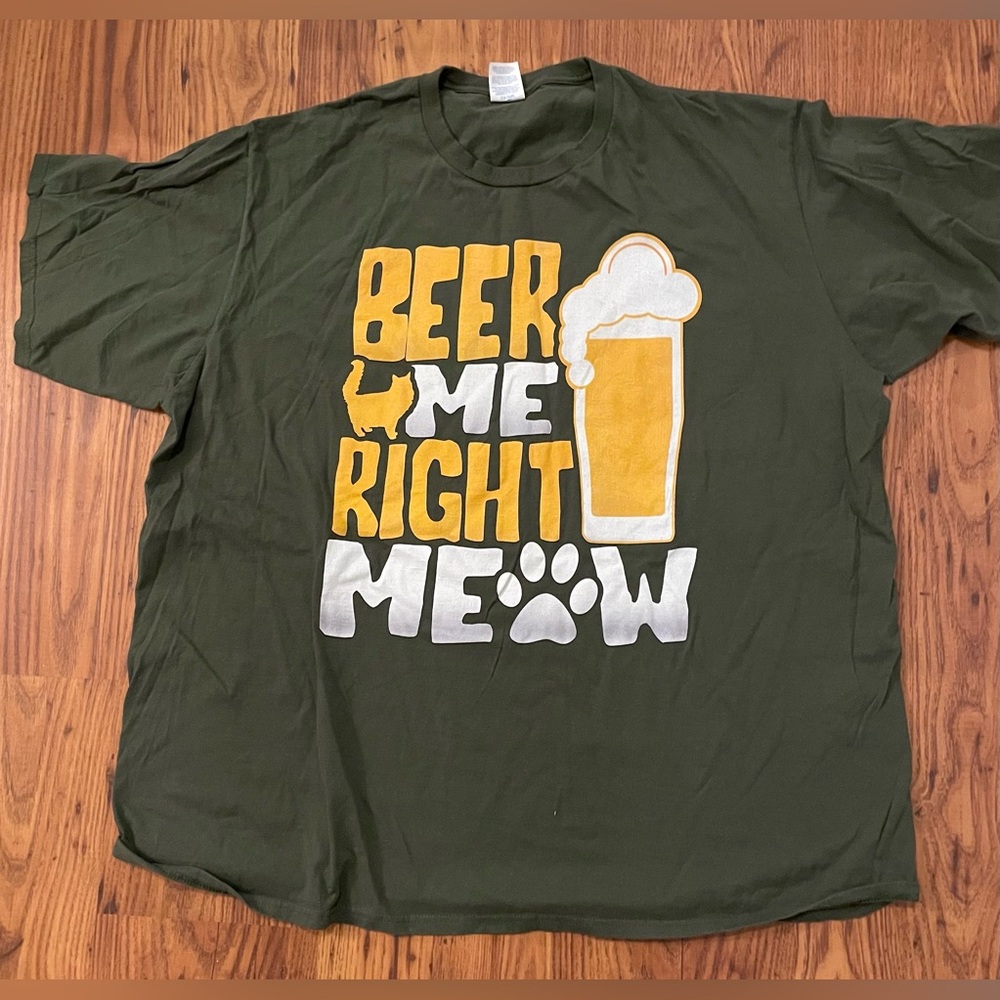 Olive Green 3XL Port & Company Graphic T-Shirt with Beer Me Right Meow Designs